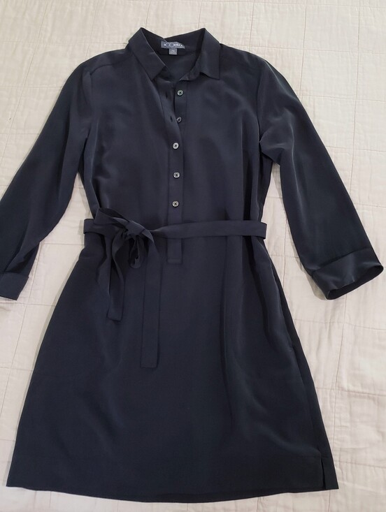 GO BY GO SILK Dresses & Skirts - GoSilk Silk Dress Shift Dress With Waist Tie Dark Matte Navy Petite Medium